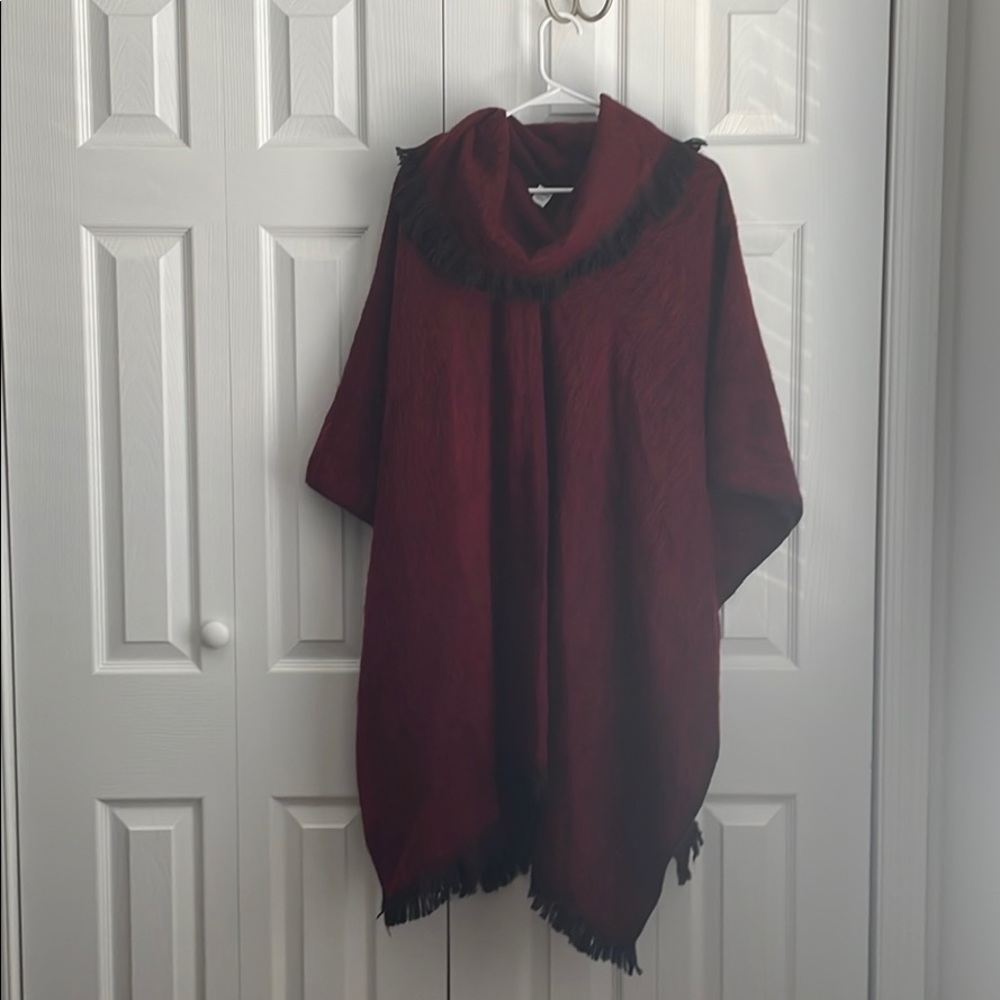 Deep red cowl poncho - acrylic made in Ecuador